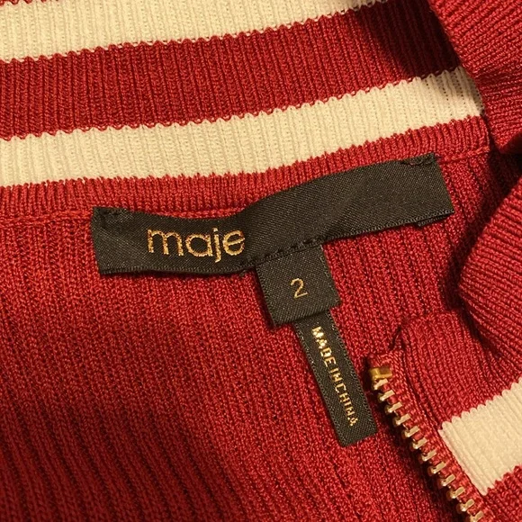 Maje Burgundy Striped Zip Midi Knit Dress Medium - Picture 8 of 10